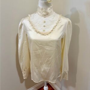 Vintage-Inspired Cream Lace High-Neck Blouse